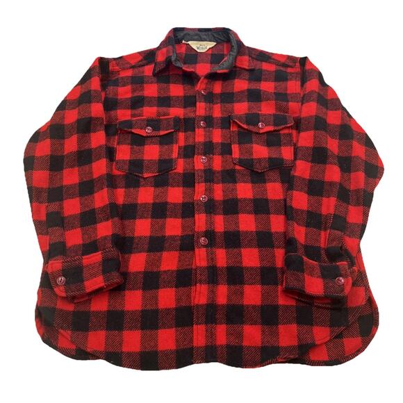 Vintage Woolrich Flannel Shirt Mens Large Red Buffalo Plaid Wool 80’s Outdoor - Picture 1 of 8